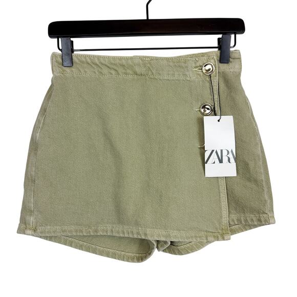 NWT Zara Denim Skort Mini Shorts High Waist Green $39 - XS - Picture 1 of 8